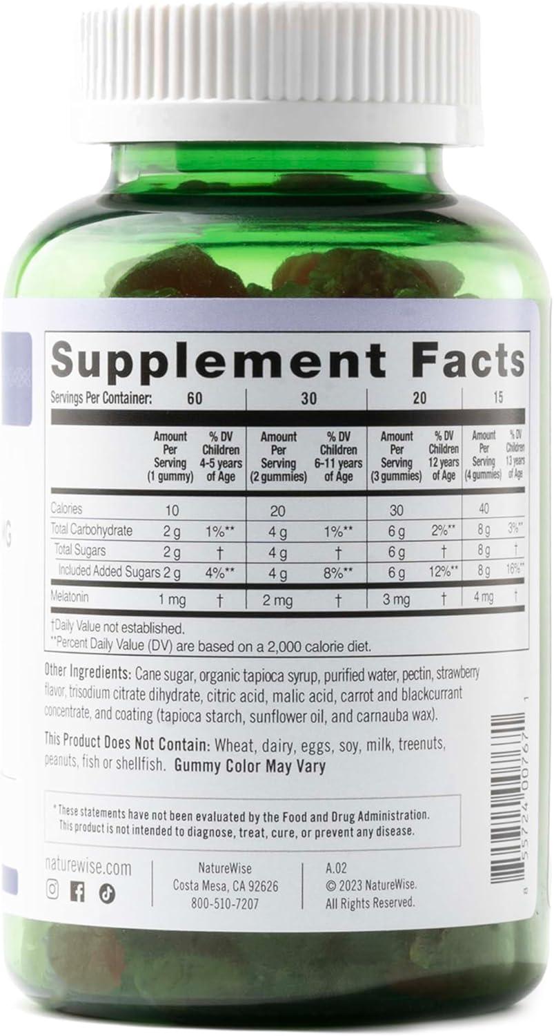 image:imageNaturewise Kids Melatonin Gummies 1 mg DrugFree NonHabit Forming Sleep Aid for Children Ages 4 amp Up Strawberry Flavored Gummy Bears Vegan Gluten Free NonGMO 60 Count2Month Supply