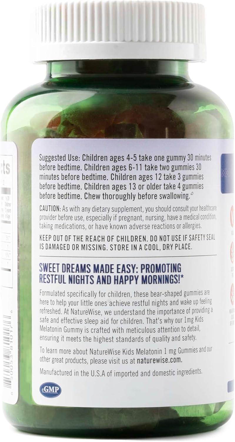 image:imageNaturewise Kids Melatonin Gummies 1 mg DrugFree NonHabit Forming Sleep Aid for Children Ages 4 amp Up Strawberry Flavored Gummy Bears Vegan Gluten Free NonGMO 60 Count2Month Supply