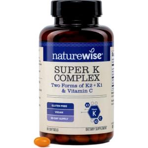 NatureWise Super K Complex – Vitamin K2 + K1 + C – Vegan K2 Vitamin Supplement for Heart + Bone Health Support – Non-GMO, Gluten Free, USA Manufactured – 90 Softgels[90 Day Supply]