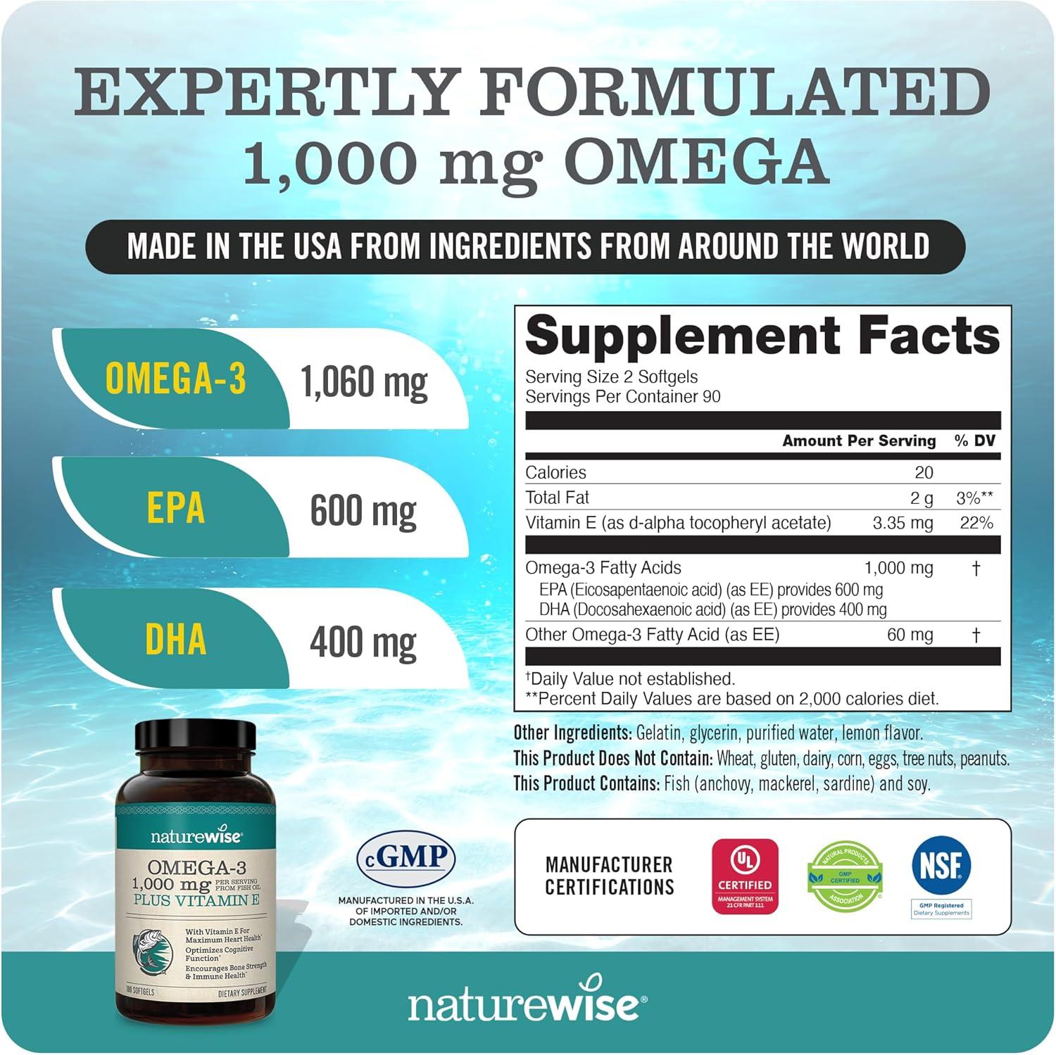 image:imageNatureWise 1000mg Omega 3 600mg EPA 400mg DHA with Vitamin E 180ct amp Vitamin B Complex for Women and Men 150 Softgels5Month Supply
