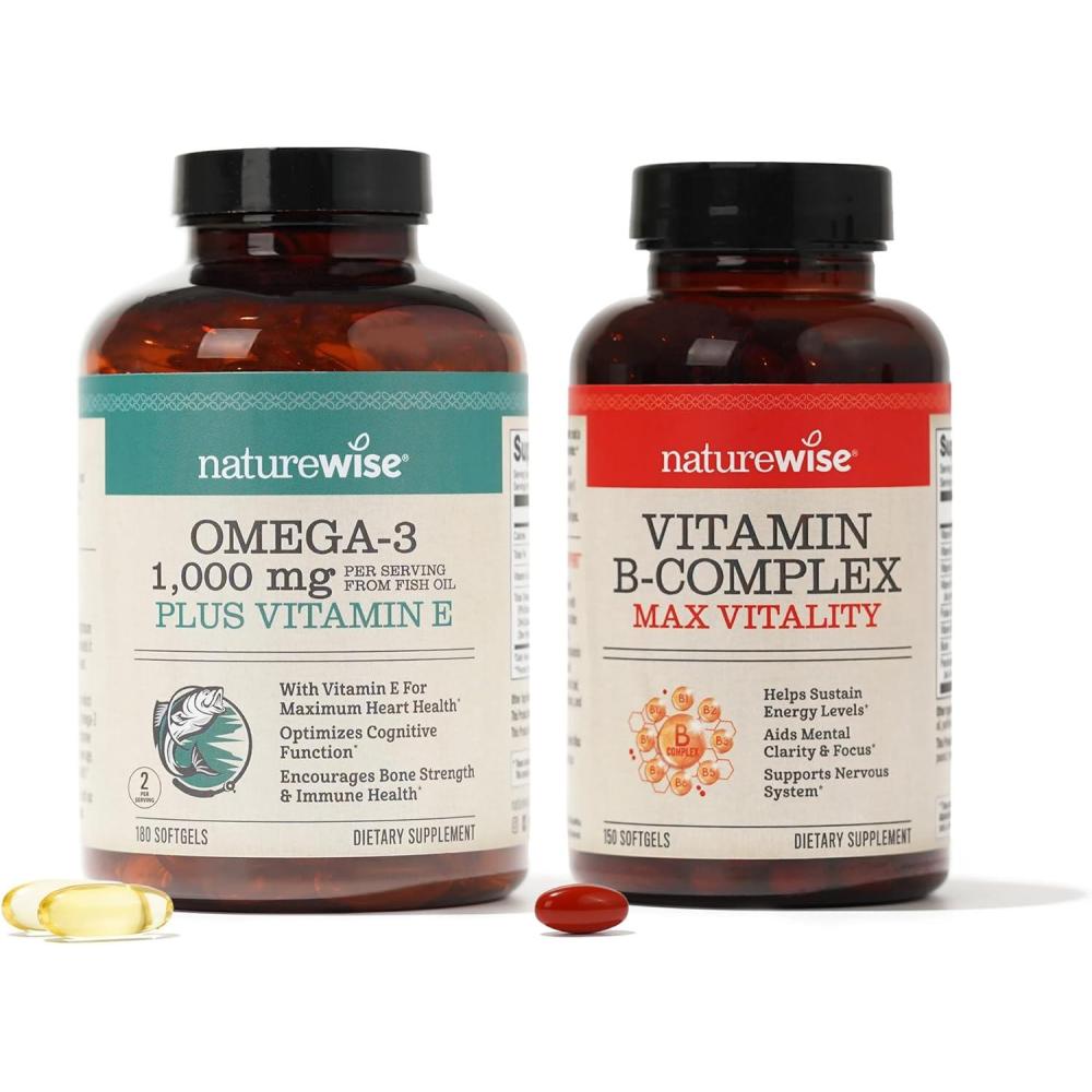 image:imageNatureWise 1000mg Omega 3 600mg EPA 400mg DHA with Vitamin E 180ct amp Vitamin B Complex for Women and Men 150 Softgels5Month Supply