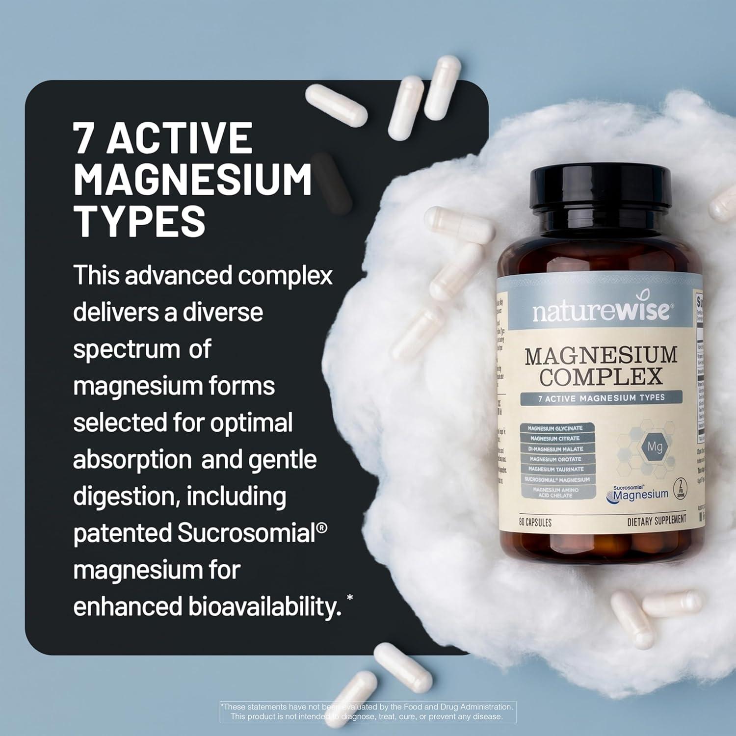 image:imageNatureWise Magnesium Complex 500mg 7 Type with Magnesium Glycinate Citrate Malate Sucrosomial amp More Added LTheanine Sleep Heart Function amp Muscle Support 60 Capsules30Day Supply