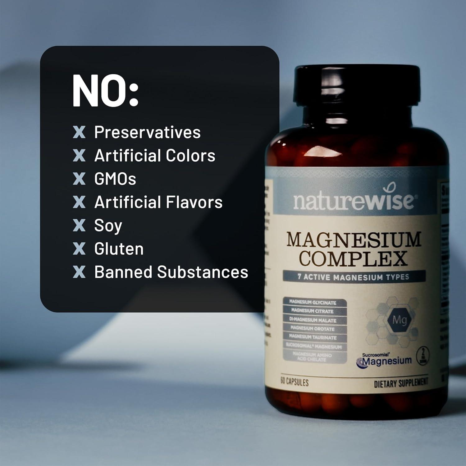 image:imageNatureWise Magnesium Complex 500mg 7 Type with Magnesium Glycinate Citrate Malate Sucrosomial amp More Added LTheanine Sleep Heart Function amp Muscle Support 60 Capsules30Day Supply