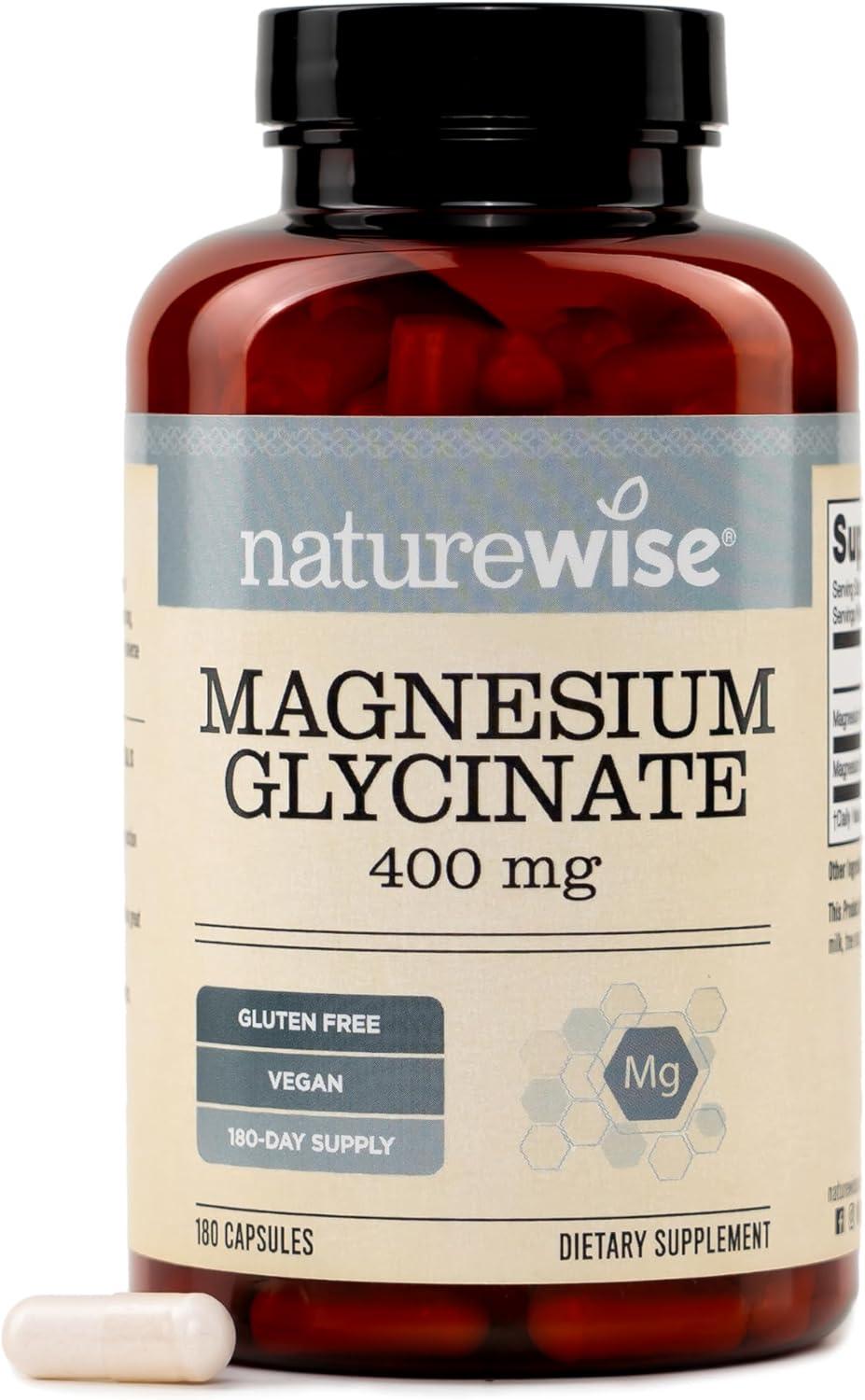image:imageNatureWise Magnesium Glycinate 400 mg High Absorption Chelated Magnesium Glycinate for Sleep Relaxation Muscle amp Bones Gentle on Stomach Vegan NonGMO 90 Capsules90Day SupplyUnflavored