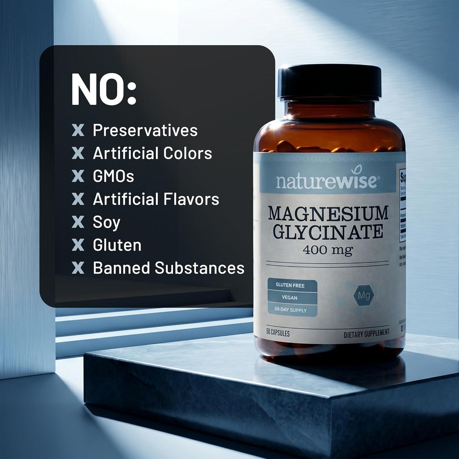 image:imageNatureWise Magnesium Glycinate 400 mg High Absorption Chelated Magnesium Glycinate for Sleep Relaxation Muscle amp Bones Gentle on Stomach Vegan NonGMO 90 Capsules90Day SupplyUnflavored