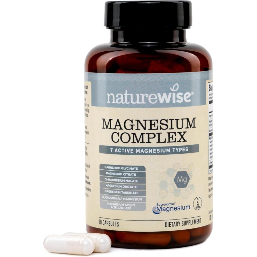 image:imageNatureWise Magnesium Complex 500mg 7 Type with Magnesium Glycinate Citrate Malate Sucrosomial amp More Added LTheanine Sleep Heart Function amp Muscle Support 60 Capsules30Day Supply