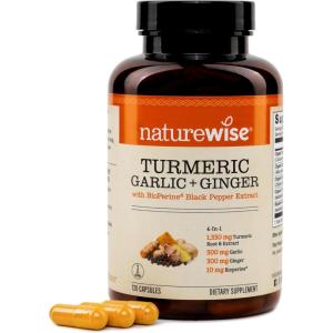 NatureWise Turmeric Garlic + Ginger – BioPerine Black Pepper Extract – 4 in 1 Turmeric Supplement for Support for Mobility & Digestion – Extra Strength – US Manufactured – 120 Capsules[40-Day Supply]